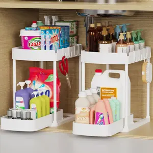 2 Pack Multi-Purpose Pull-Out Storage Organizers, Under Sink & Cabinet Storage, 12.8 Inch, White
