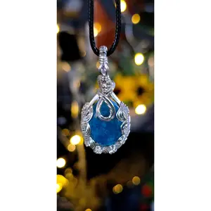 Baby Blues – Silver Wrapped Blue Apatite Pendant