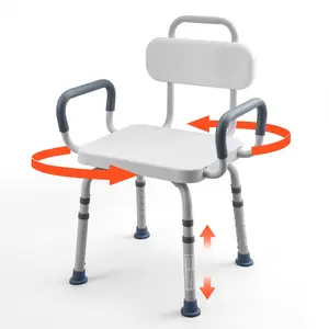 VEVOR Swivel Shower Chair with Arms and Back, 400 lbs Heavy Duty Bench Seat for Inside Shower Stall and Bathtub, Height Adjustable Bathroom Bath Tub Seat for Adults, Seniors, Elderly and Disabled