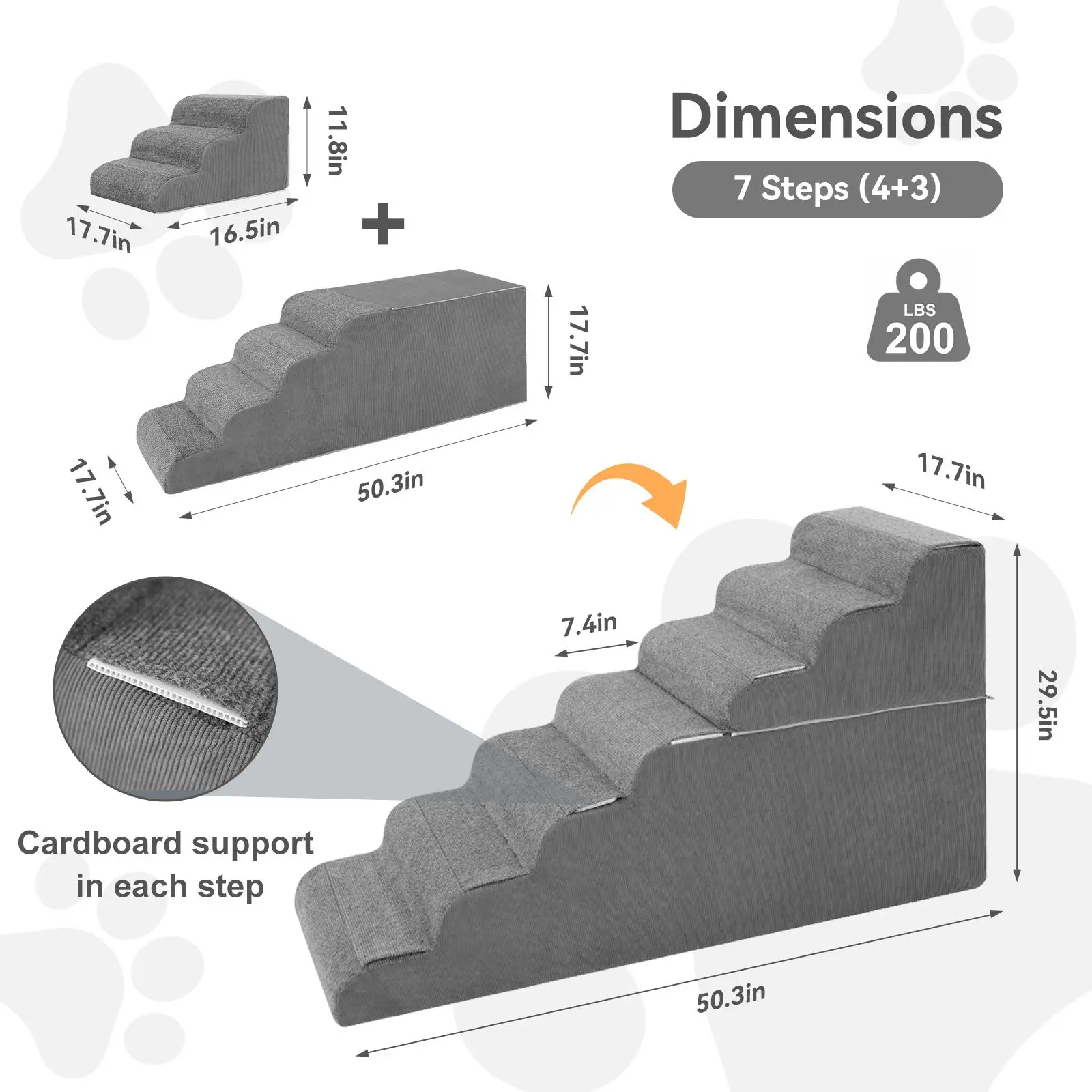Grey Foam stairs 7(4+3) Steps
