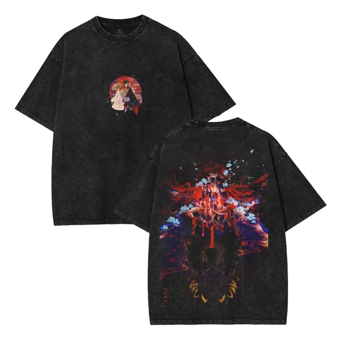 Douma Ice Blood Demon Slayers Oversized y2k Vintage acid Washed Anime Graphic Tee for fans - Unisex heavy Cotton Shortsleeve soft casual style T-Shirt - Menswear, anime manga movie streetwear Tshirt MEJ