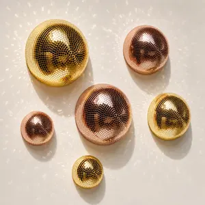 3pcs Disco Ball Wall Decor, 7/6/4 Inch 3D Hemisphere Mirror, Self-Stick Aesthetic Design, Retro Style, Party Decoration, Gold Rose