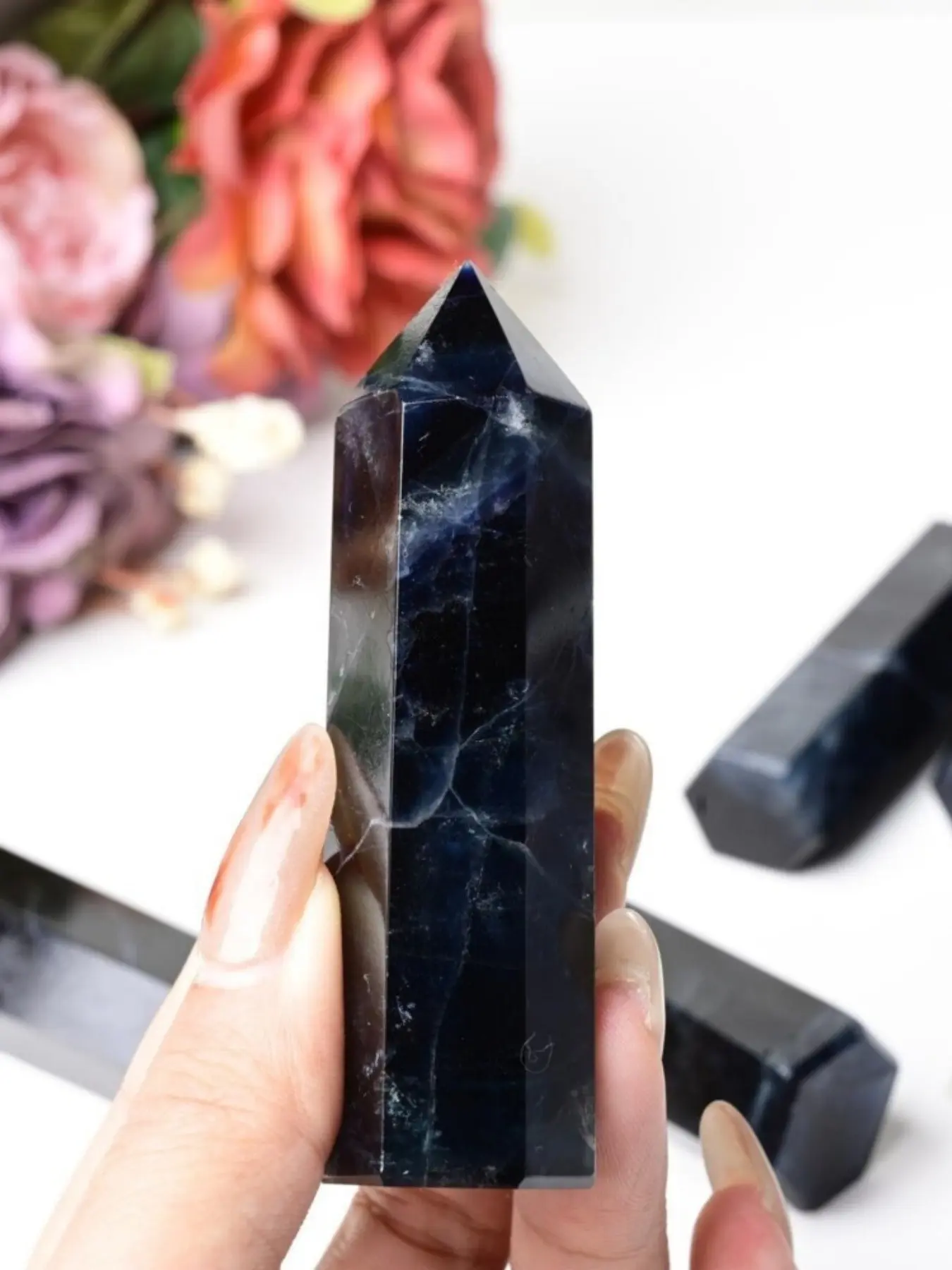 1pc natural black rose quartz crystal pillar with UV reaction - a synthetic mineral crystal - deep purple and red, ideal for home décor, Crystal Decor, birthday/Christmas/Valentine's Day gifts, and a perfect present for crystal lovers.