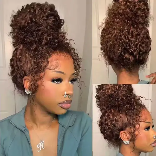 Unisex Thick Remy Human Hair 360 Transparent Lace Front Wig - Chocolate Brown, Glueless, Pre-plucked, Kinky Curly, Adjustable Invisi-Strap, Drawstring, Snug Fit, Side Part, Beginner-Friendly, Dye/Bleach Ready, Dye & Restyle