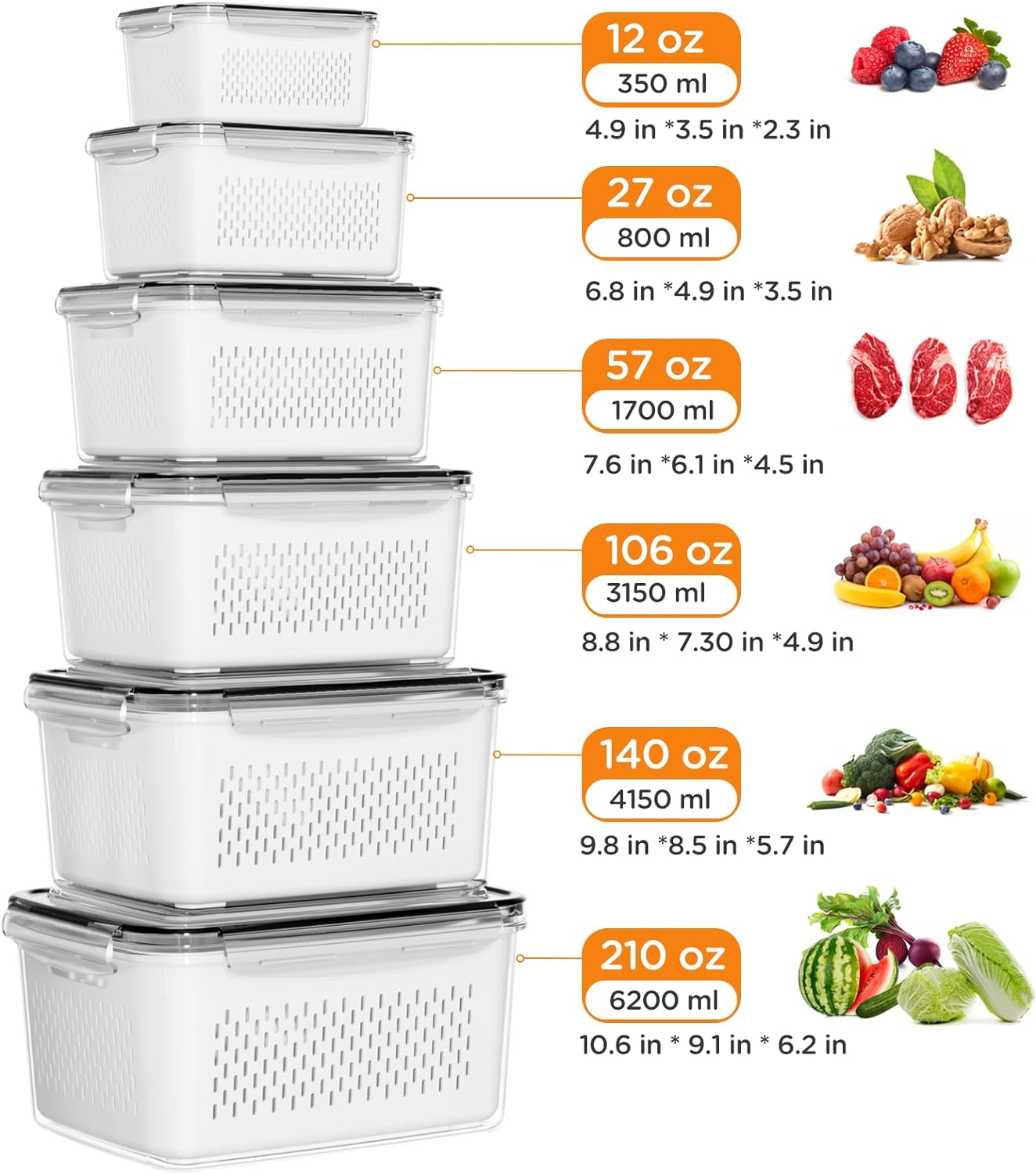 4/5/6/8 Pack Premium Food Storage Containers - Airtight, Leak-Proof, Microwave, Oven, Freezer and Dishwasher Safe - BPA Free, Stain-Resistant, Easy-Clean Design for Meal Prep and Bento Boxes,Fridge Organizers Stackable Plastic Durable Solid Set Kitchen