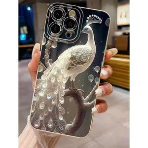 1pc White Peacock Pattern Shockproof Phone Case Compatible With Apple  Waterproof Anti-Fall Scratch Resistant