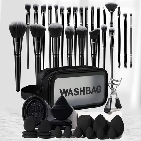 Beauty Makeup Tool Set, 46pcs/set Cosmetic Brush & Beauty Sponge & Puff & Makeup Bag & Eyelash Curler & Cleaning Pad, Professional Makeup Tools Set, Multifunctional Makeup Tools, Trending Products, Makeup Brushes Set, Makeup Storage Bag, Makeup Brush Kit