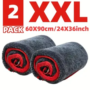 2 sets of XXL ultra-fine fiber car towels, Super Absorbent Microfiber, quick-drying towels, car cleaning sets, car drying cloths with twisted ring design, Car Wash Microfiber Towel - super absorbent thickening technology