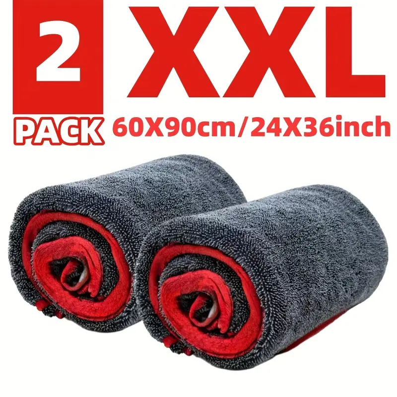 2-Pack XXL Microfiber Car Towels, Super-Absorbent & Quick-Drying, Twisted-Loop Design, Car Wash & Drying Cloths