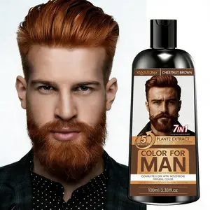 100ml Men’s Chestnut Brown Beard Dye Shampoo Hair Care Solution | Combines cleansing, care, and coloring to help the beard achieve a soft, chestnut brown appearance.