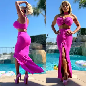 FINAL SALE Connie's EXCLUSIVE "HAWAIIAN 🏝️ PASSION PINK SET" Racerback Choker Top and Maxi Skirt SET,  Made in USA