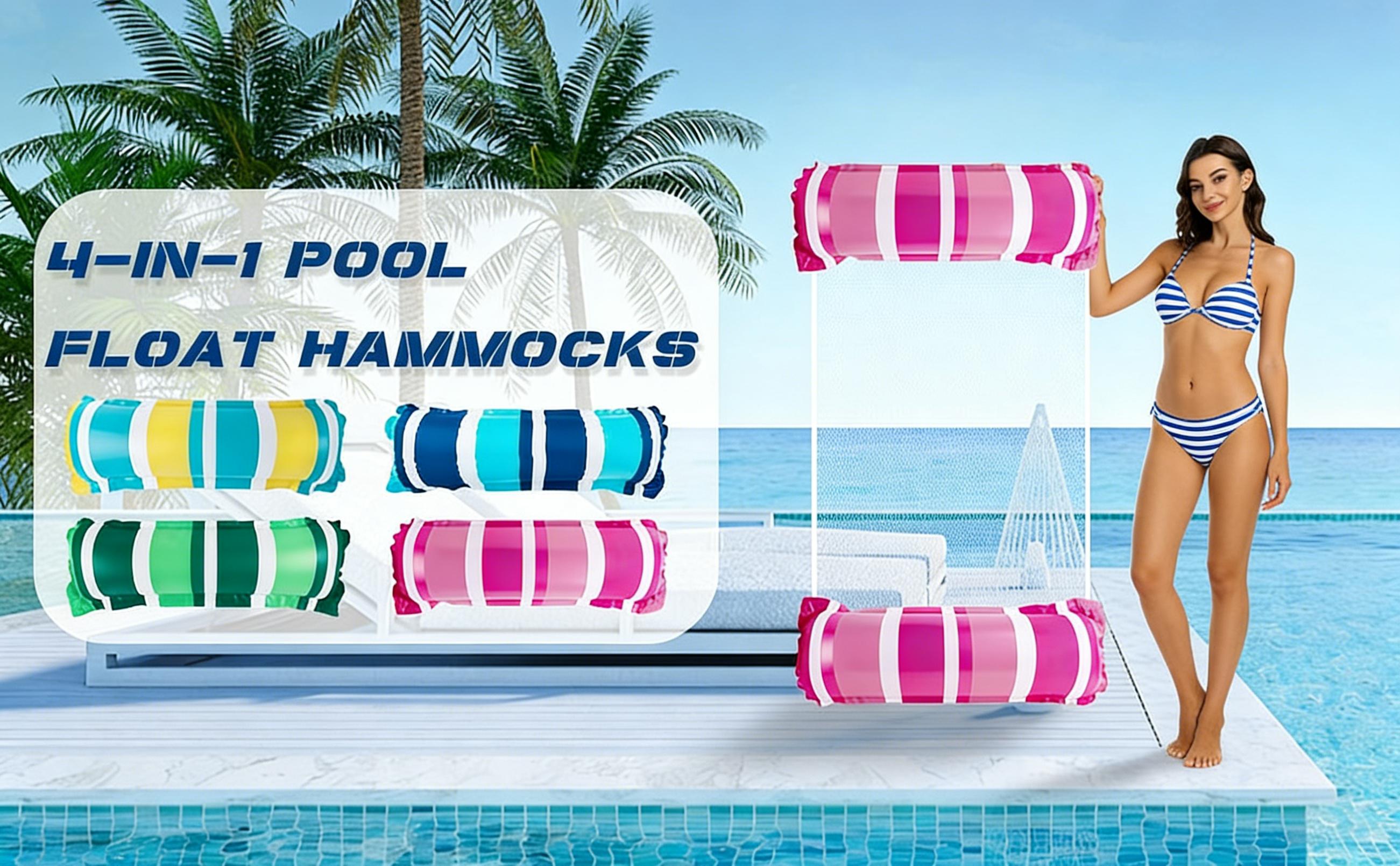 4 Pack Inflatable Pool Float Hammock, 4-in-1 Water Floating Mesh Chair for Adults, Summer Pool Party Lounge Drifter