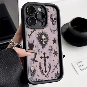 Dark Skull Cross Vintage TPU Case for iPhone 17 Pro Max 16 16e 15 14 Plus 13 12 Mini 11 Air X XS Straight Edge Drop-Resistant Rugged Durable Cover Shell Valentine's Day Gift 2D printing