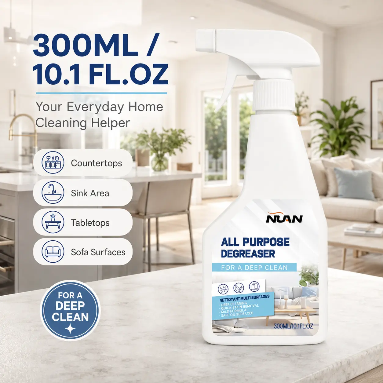NUAN Heavy-Duty Multipurpose Degreaser - Cleaning Products, Household Cleaning Products for Indoor Use, Cuts Kitchen Grease on Stove, Range Hood for Home Deep Cleaning, Greasy Cleaning Spray, Heavy Duty Cleaner