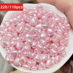 220/110pcs 9mm pink heart-shaped acrylic beads - smooth, round and transparent, perfect for DIY jewelry making, crafts and decorations, used for making jewelry