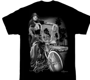 Street Cruiser Cholo Lowrider Bike DGA David Gonzales Chicano Chola Art T Shirt, Rare Collectible 100% Cotton, Trendy Men and Women's Clothing - Unisex T-Shirt Full Size S-5XL Gift for Friends and Family.