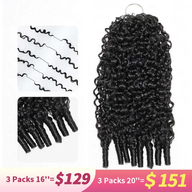 QVR Burmese Curly Crochet Human Hair Extensions, Natural Black Machine-Made Feather Style for Stylish Summer Looks, Crochet Hair Extensions, Extensions Hair