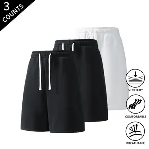 3-Pack Men’s Soft Athletic Sweat Shorts, Elastic Waistband, Loose Fit, Casual, Breathable, Summer Running & Gym Shorts