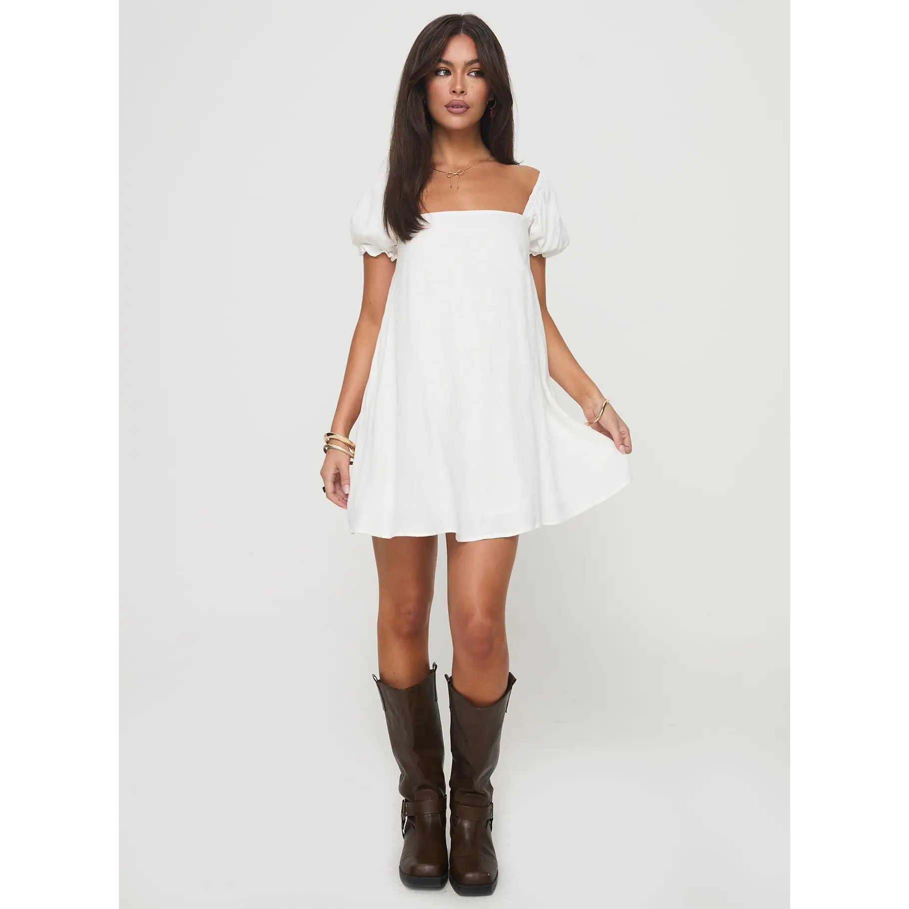 Beyond Linen Blend Mini Dress White - TikTok Shop