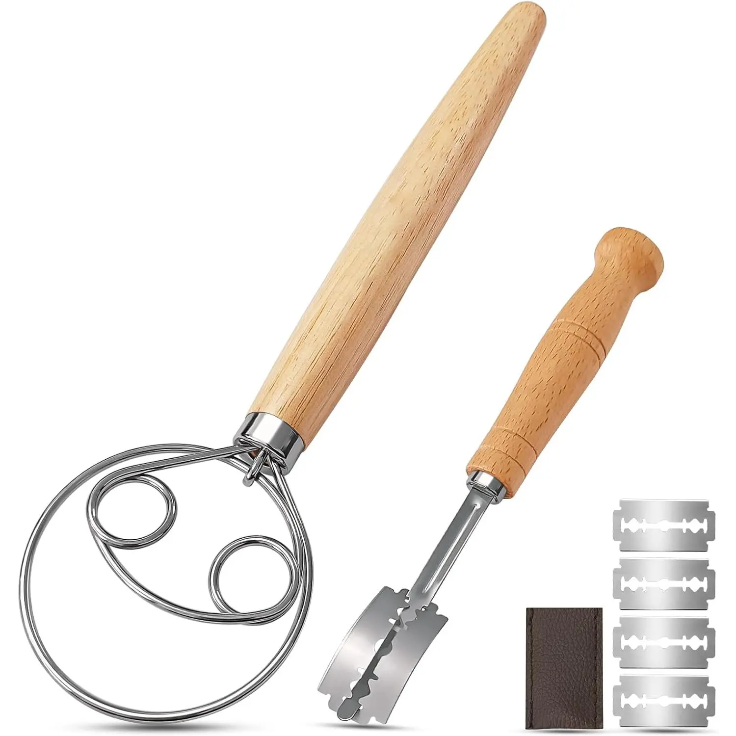 Danish Dough Whisk and Bread Lame Set - Dough Hook and Bread Scoring  for Easy Mixing,Cuts - Essential Sourdough Baking Tool for Novices & Expert Bakers