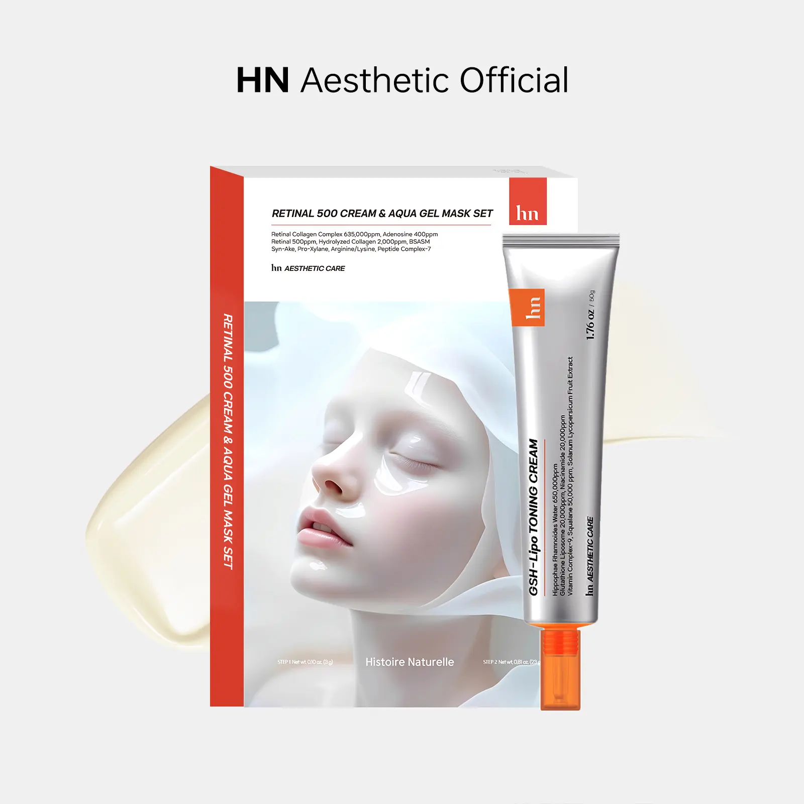 [HN Aesthetic Official] Morning C Night A Skin Care Set - GSH-Lipo Brightening Cream + Retinal 500 Mask, Anti-Wrinkle Firming, Visible Radiance, Korean Skincare Routine Kit