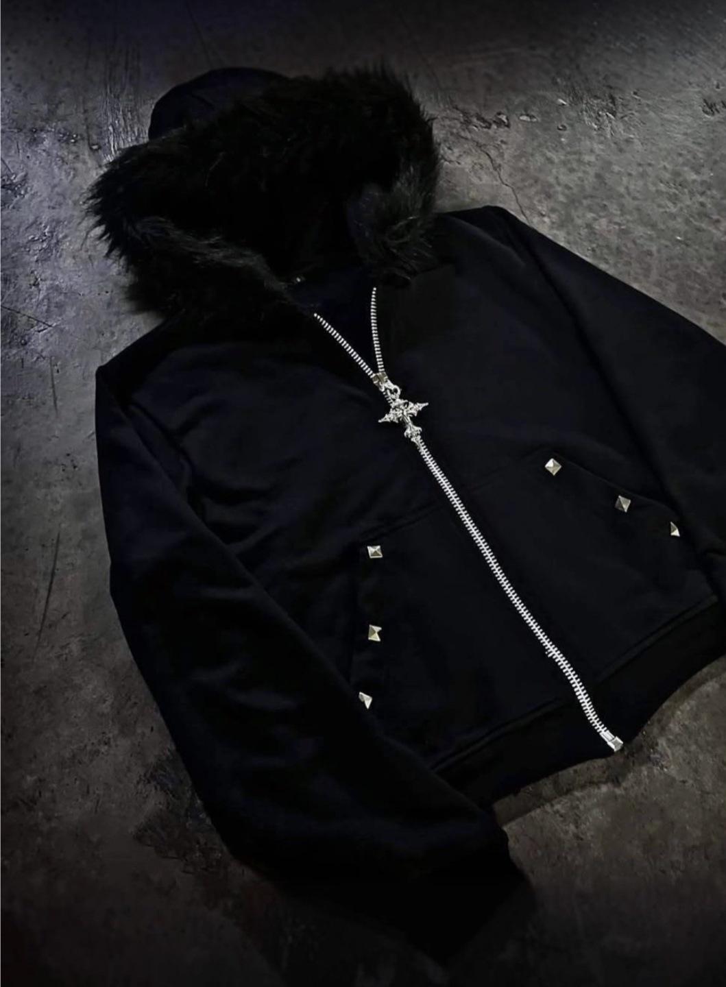 Noctra Rhinestone-studded Zip-up Coat