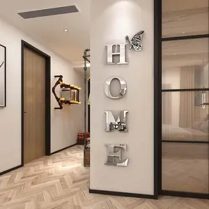 1 Set of Classic 3D Acrylic Mirror Wall Stickers, Self-Adhesive Family Slogan Art Stickers, Large 3D Home Mirror Wall Stickers DIY Removable English Letters Family Acrylic Self-adhesive Mirror Wall Decals for Living Room Bedroom Home Decoration