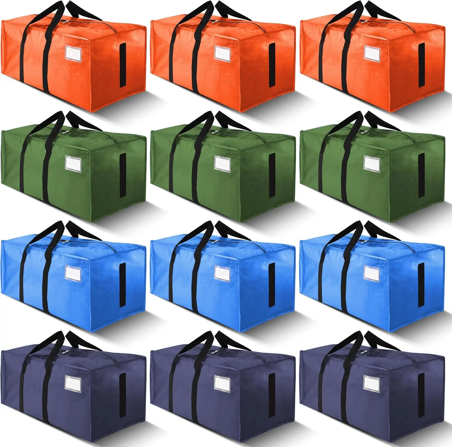 Heavy Duty Moving Bags with Strong Zipper & Wrap-Around Handles, Water-Resistant Storage Totes, Supports 200lbs, 12 Pack, Multi-Color for Easy Sorting
