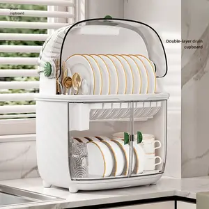 CNCEST 2 Tier Plastic Drying Rack for Kitchen Counter Dish Drying Rack Sink Kitchen Rack Storage Dish Rack Dryer Rack Kitchen Washing Up Draining Holder Dish Drainer Rack Organiser Cabinet Insert Installation Light Magnetic Mount Rubber Smooth