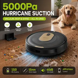 Vexilar Robotic Vacuum and Mop - 5000Pa Strong Suction, Smart Route Navigation, 3 Cleaning Modes, Pet Hair & Dust Floor Cleaner