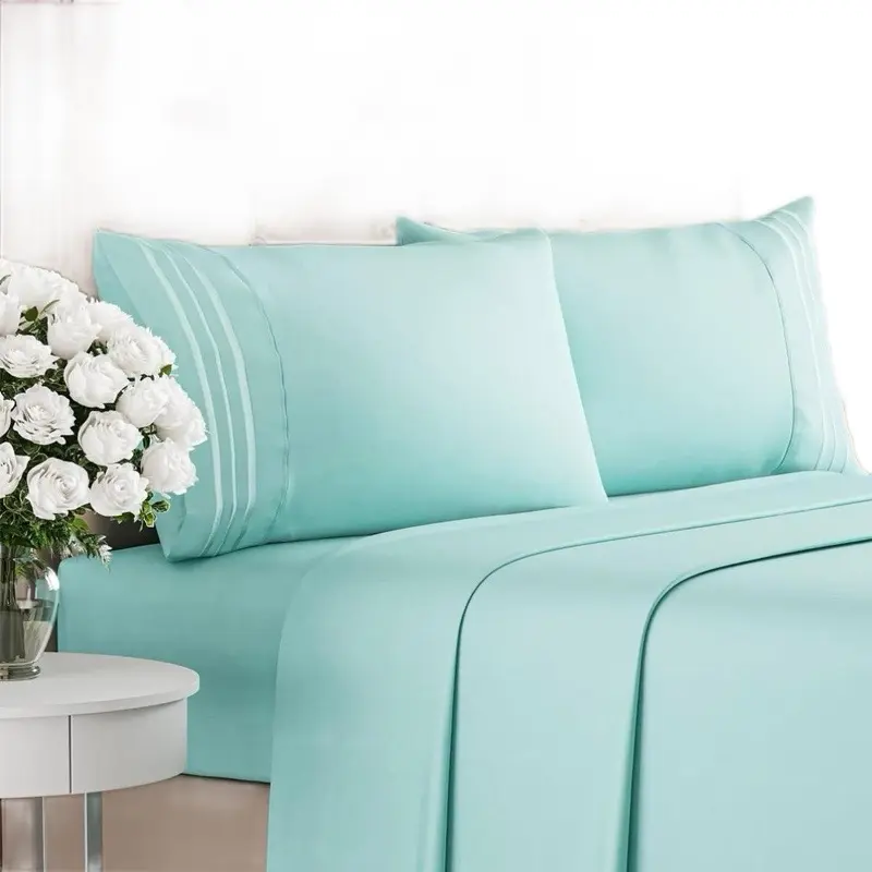 CGK 100% cotton Queen Size 4-Pieces Bedding Set - Comfy, Breathable, Cooling Bedding with Fitted Sheet for Complete Bedroom Setup.Spa Blue.