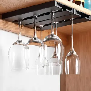 2Pcs Wine Glass Holder，Stemware Rack Plastic Punch-free Hanging Under Cabinet for Bar,Kitchen and Restaurant (black)