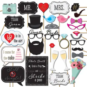 31pcs Wedding Photo Booth Props, Wedding Backdrop, Selfie Station Signs, Bachelorette Party, Halloween, Christmas Event & Party Supplies