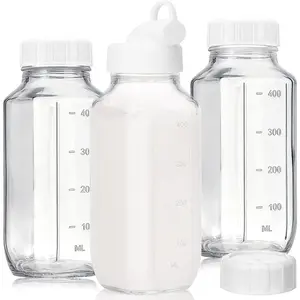 Glass Juice Bottles with , 3 Pack Clear Glass Water Bottles with 1 Pour Spouts, 16 Oz  Milk Jug with Airtight Caps and Scale for Juicing Containers