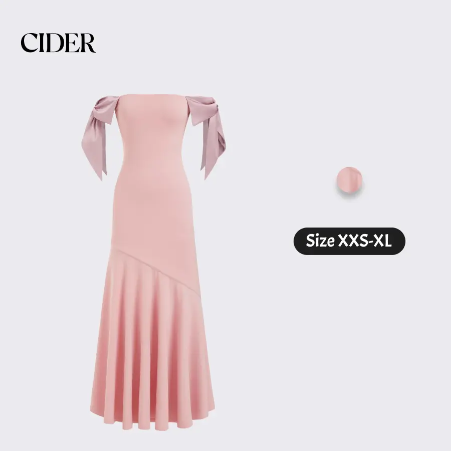 Cider Off-Shoulder Mermaid Maxi Dress – Elegant Wedding Guest Gown, Asymmetrical Oversized Bowknot Knit Dress for Prom Evening Party, Regular Fit Slimming Formal Dress