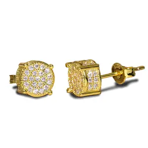 Cubic Zirconia Butterfly Back Gold/Silver Plated Round Stud Earrings For Men and Women Hypoallergenic Earring Micropave Hip Hop Jewelry