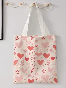 Heart Pattern Casual Storage Tote Bag, Night Scene, Fashionable and Trendy, Suitable for Daily Shopping, Office, Various Occasions, Valentine's Day
