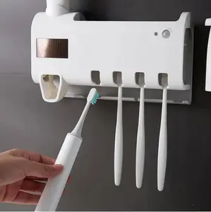 Wall Mount UV Toothbrush Sterilizer, Solar Toothbrush Sterilizer with SMART Toothpaste Dispenser, Waterproof Modern Oral Care