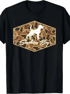 Men's Southern Boy Camouflage Hunting Dog T-Shirt & Sweater Hoodie - Retro Camo Outdoor Apparel with Camo Hound Design, All-Season Comfortable Casual Wear for Gym, Streetwear, Hunting Season (Youth &)