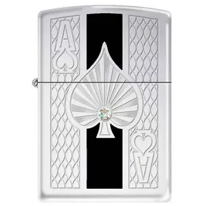 Zippo Lighter Deep Pockets Heavy Walled Armor with Swarovski Crystal Ace of Spades Card Design Chrome Finish Gift Box for Card Players