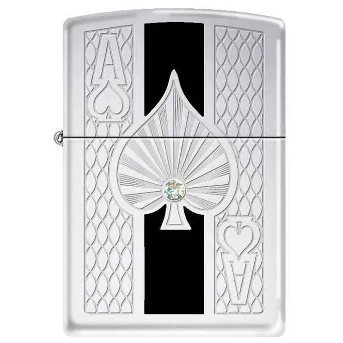 Zippo Armor Series Lighter - Chrome Finish, Heavy-Walled, Deep Pockets, Swarovski Crystal Ace of Spades Art Design - Gift-Boxed Collectibles for Adult Card Players, Eco-Friendly Lighter Accessory