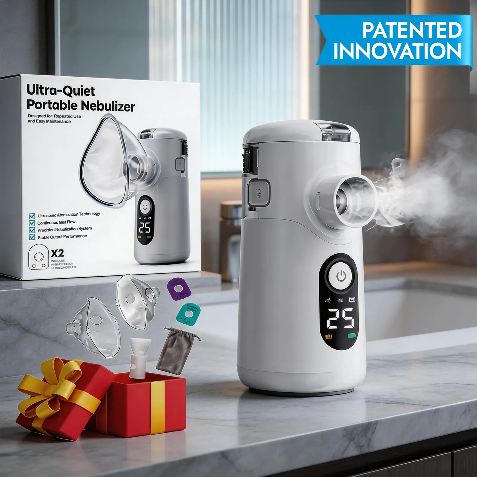 Mayluck Swirler Portable Nebulizer Ultra-Quiet Smart Humidifier with Auto-Cleaning & Dual Modes Intuitive LED Interface Rechargeable Handheld Humidifier for Respiratory Care at Home Travel for Adults Kids Daily Care summerwins