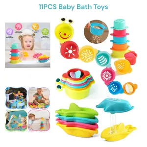11PCS Baby Bath Toys for Toddlers 1-3 Mold Free Bathtub Toys Stacking Cups Floating Boats Pool Beach Water Table birthday gift mother