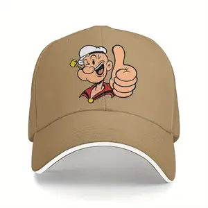 Unisex Acrylic Popeye Cartoon Print Baseball Cap - Adjustable Snapback Dad Hat, Breathable Sweat-Absorbing Fabric, Black with White Sailor Design, Ideal for Sports & Daily Wear, Casual Summer Headwear