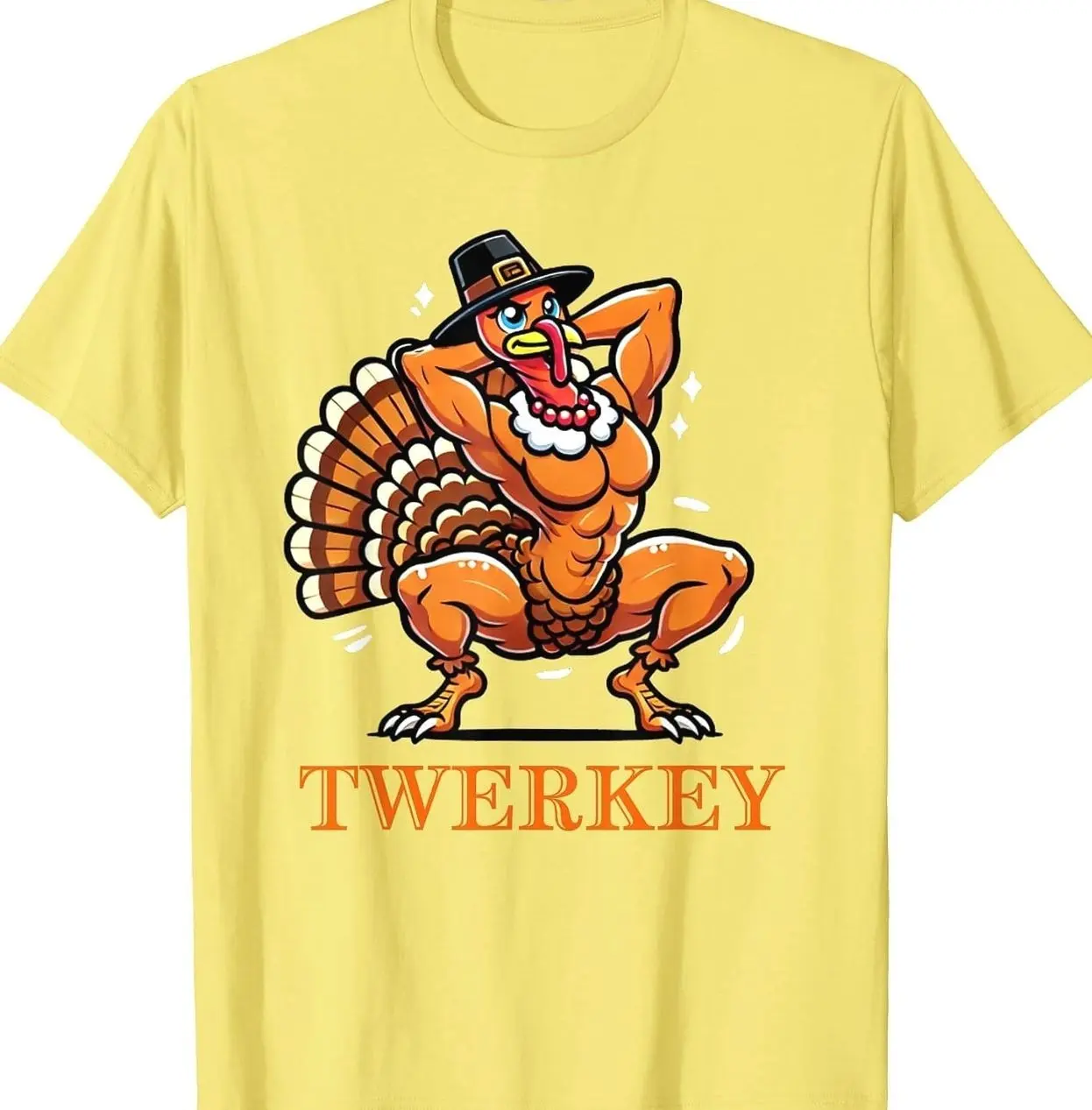 Men's Classic Casual Short-Sleeve Twerkey Pilgrim Thanksgiving T-Shirt, Trendy Tops for Holiday Clothes, S7I, Shortsleeve