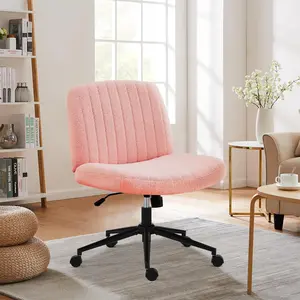 Criss Cross Chair Legged, Armless Office Desk Chair No Wheels/With Wheels, Height Adjustable Wide Seat, Fabric Vanity Modern Home Chair Beige