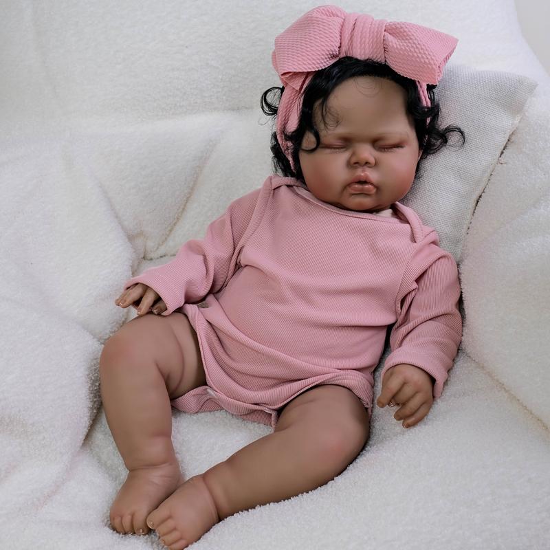 Reborn 19 Inch 48 cm Realistic Reborn Baby Doll Mixed Race Black Girl Toddler Biracial African American Chubby Reborn Doll with Hair Ultra Lifelike Baby Doll for Kids & Collectors