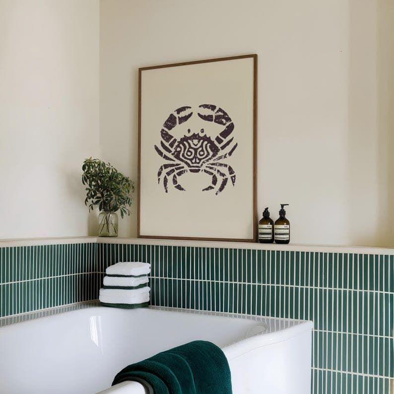 Abstract Crab Ink Drawing Print, Coastal Sketch Wall Art, Geometric Art, Nautical Black & White Ocean Decor, Beach Cottage Poster
