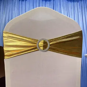 200pcs Silvery Hot Stamping Metallic Golden 200g/m2 Fabric Elastic Spandex Lycra Stretch Chair Cover Bands Bows Sashes with Round Buckle 15 Colors Tablecloth, for Wedding Party Banquet Christmas Birthday Shower Events Decoration-30 Application Scenarios