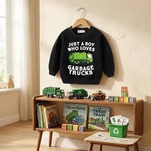 Toddler Boys Garbage Truck Sweatshirt - Just A Boy Who Loves Monster Truck Train Shirt Kids Christmas Tee Top Casual Play Clothes Comfortable Cotton Blend Long Sleeve Pullover for Ages 2-12 Years Toddler Children's Clothing